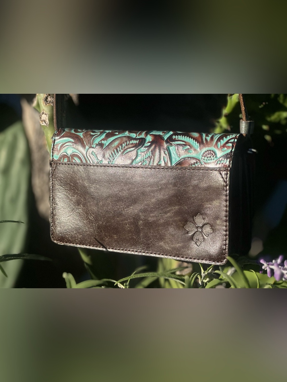 Patricia Nash — Balloni Tooled Turquoise Floral Leather Crossbody Bag - Picture 4 of 6